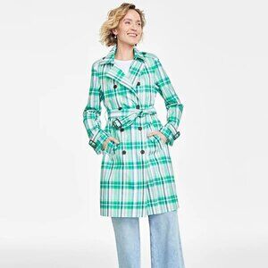 BRAND NEW! On 34th Women's Plaid Double-Breasted Trench Coat
